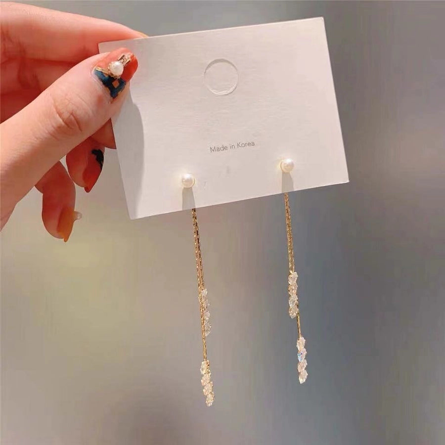 1 pair elegant star tassel heart shape inlay alloy artificial pearls rhinestones glass earrings