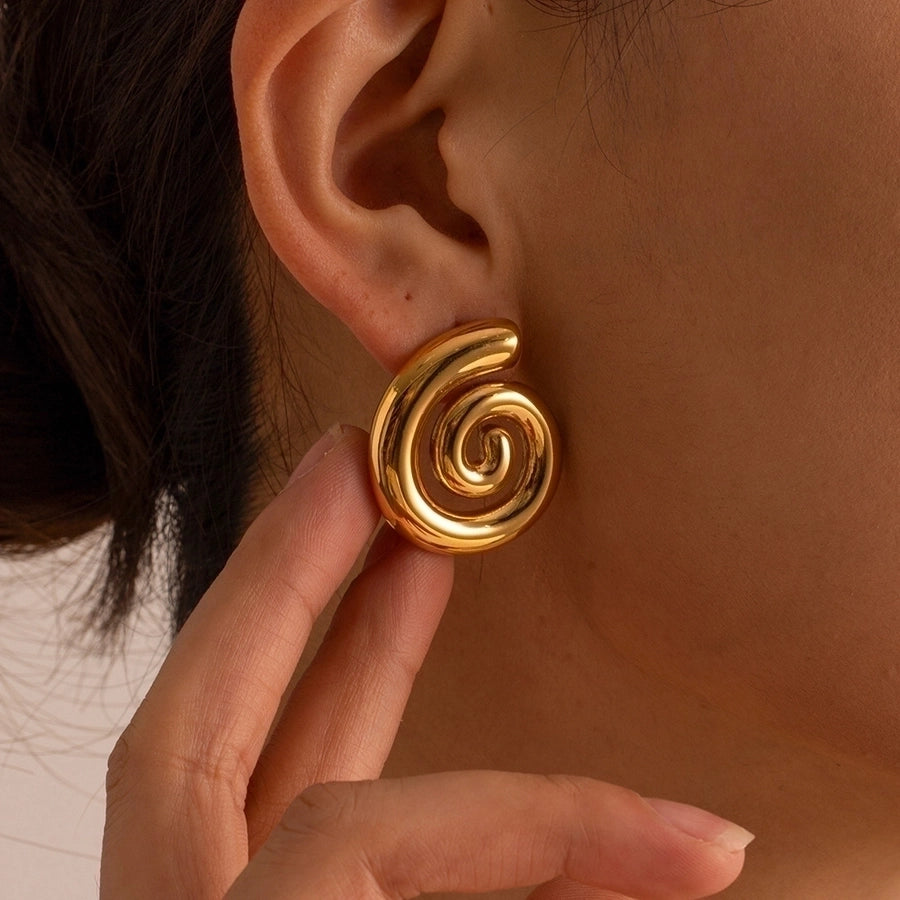 1 Pair IG Style Simple Style Solid Color Spiral 304 Stainless Steel 18K Gold Plated Ear Studs