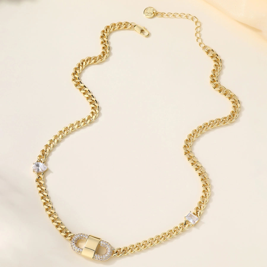 Copper 18K Gold Plated Asymmetrical Hollow Out Round Heart Shape Artificial Pearls Necklace