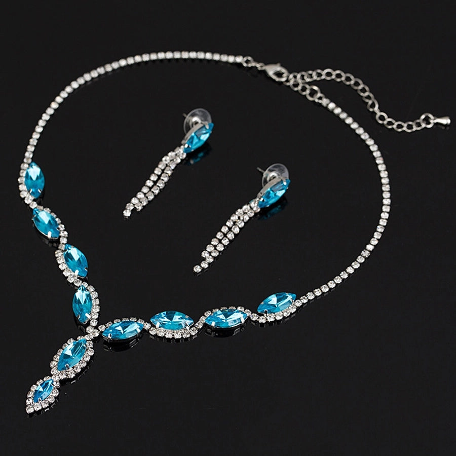 princess glam water droplets rhinestones artificial crystal  earrings necklace