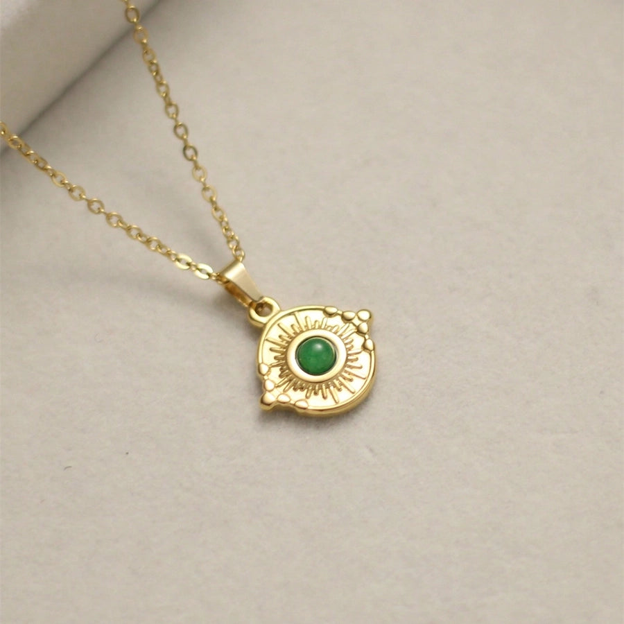 A Stainless Steel Plated 18K Gold Love Blue White Turquoise round Sun Light XINGX Red Turquoise Turquoise Green Natural Stone Pendant Necklace Ornament