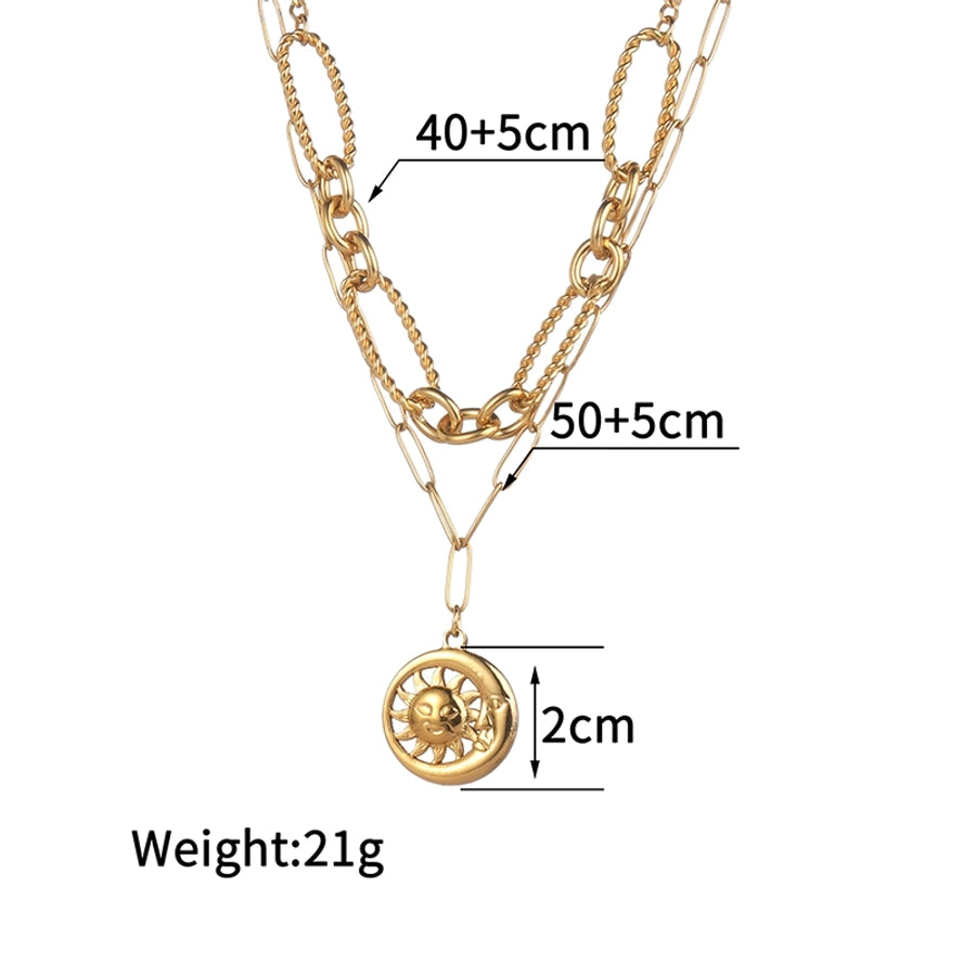 Jewelry Retro Simple Style Sun Heart Shape 304 Stainless Steel 18K Gold Plated Pendant Necklace