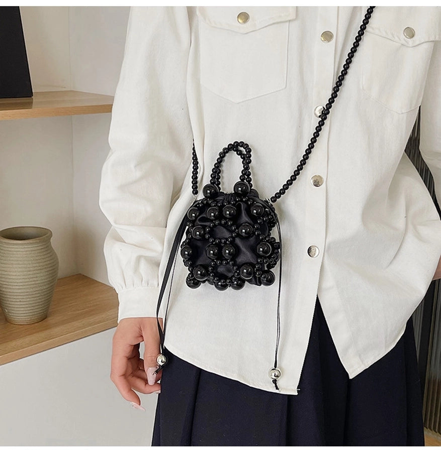 Women's Small Pu Leather Solid Color Elegant Beading Square String Evening Bag
