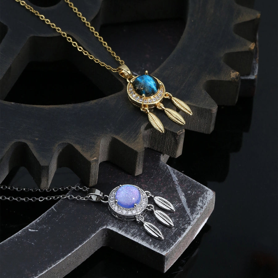 304 Stainless Steel Copper K Gold Plated Plating Inlay Dreamcatcher Resin Zircon Pendant Necklace