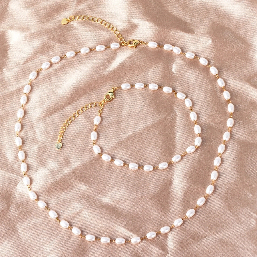 Copper 18K Gold Plated Beaded Geometric Bracelets Necklace