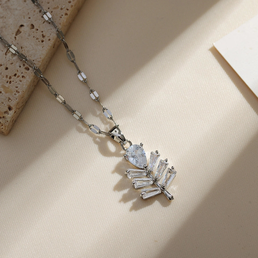 Copper Gold Plated Plating Inlay Solid Color Zircon Pendant Necklace