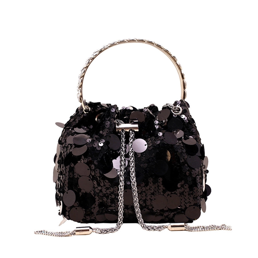 black yellow silver sequin solid color bucket evening bags