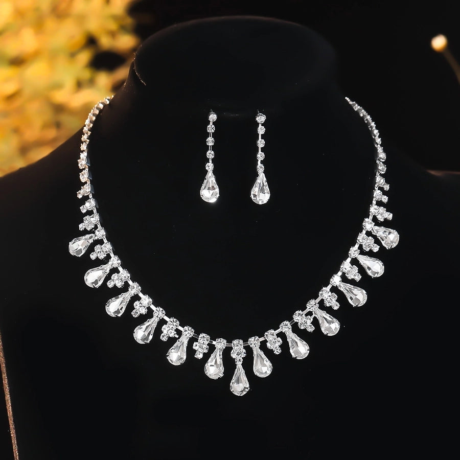 Copper Inlay Tassel Rhinestones Earrings Necklace Jewelry Set