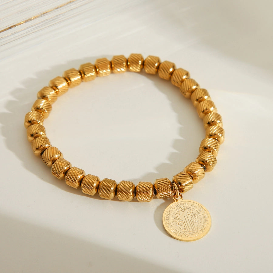 Simple Style Classic Style Solid Color 201 Stainless Steel Elastic string 18K Gold Plated Bracelets In Bulk