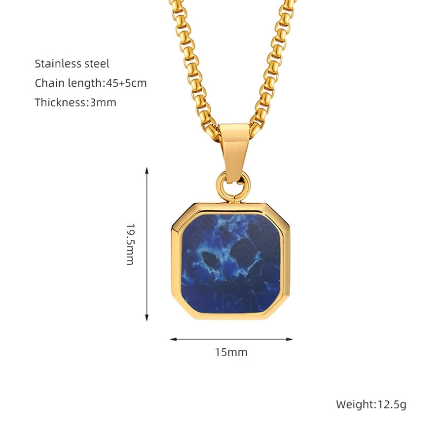 304 Stainless Steel Casual Simple Style Plating Geometric Natural Stone Pendant Necklace