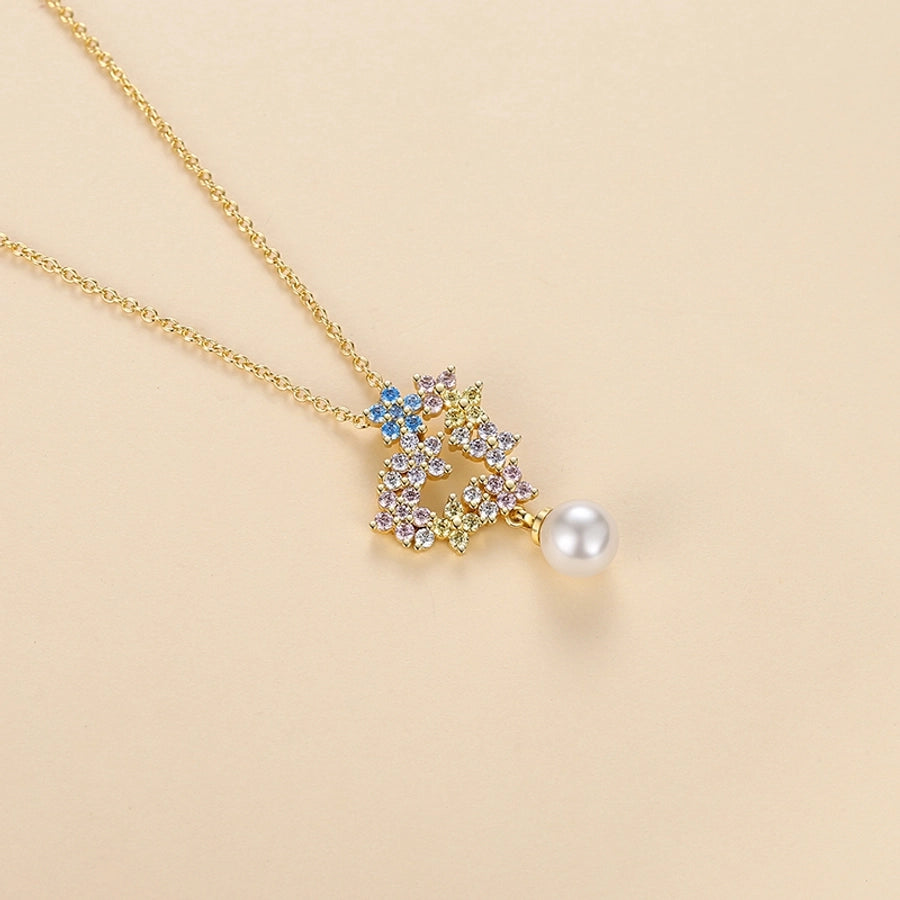 Colorful Crystals Heart Garland Necklace Bracelet Ear Studs Gold Plated Ornament Suit Women's Rhinestone Pearl Necklace Lovers Wild Collarbone Necklace Bracelet Bracelet Ear Studs Stud Earrings Suit