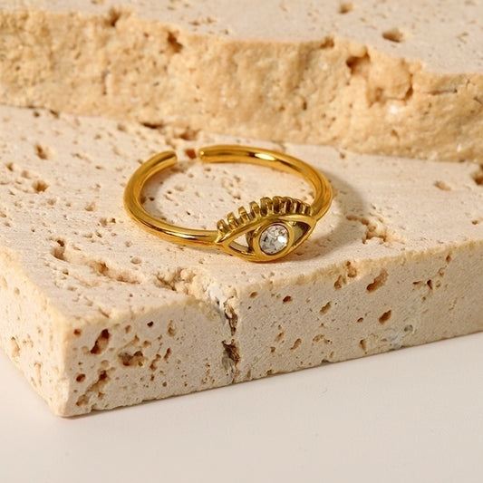 304 Stainless Steel 18K Gold Plated Vintage Style Plating Inlay Devil'S Eye Solid Color Rhinestones Open Rings