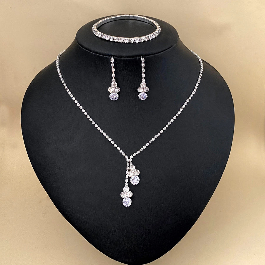 Elegant Lady Streetwear Water Droplets Tassel Heart Shape Copper Alloy Plating Inlay Rhinestones Zircon Women's Earrings Necklace Jewelry Set