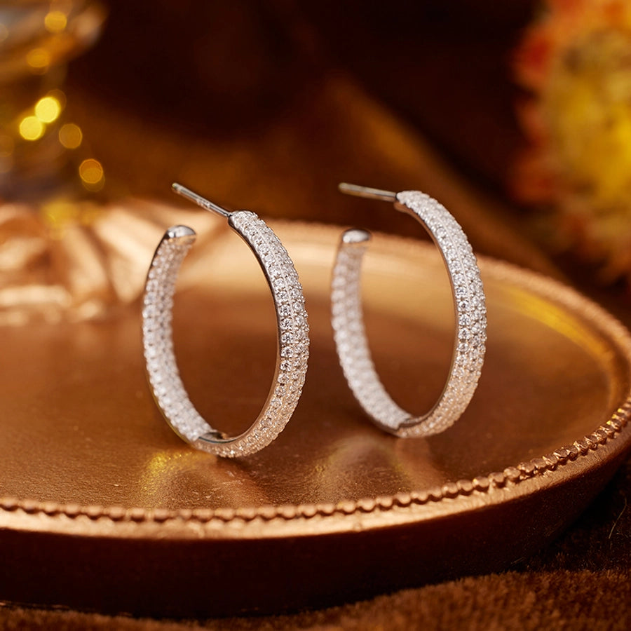 1 Pair 18K Gold Plated White Gold Plated Sterling Silver Zircon Geometric Ear Studs