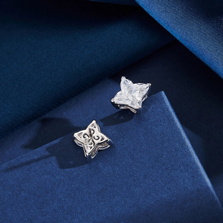 1 Pair White Gold Plated Sterling Silver Zircon Geometric Ear Studs