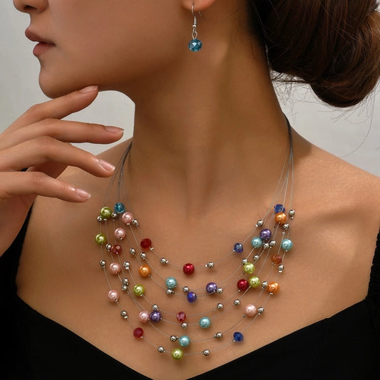 bohemian colorful Pearl personality female handmade beaded crystal ethnic style necklace necklace