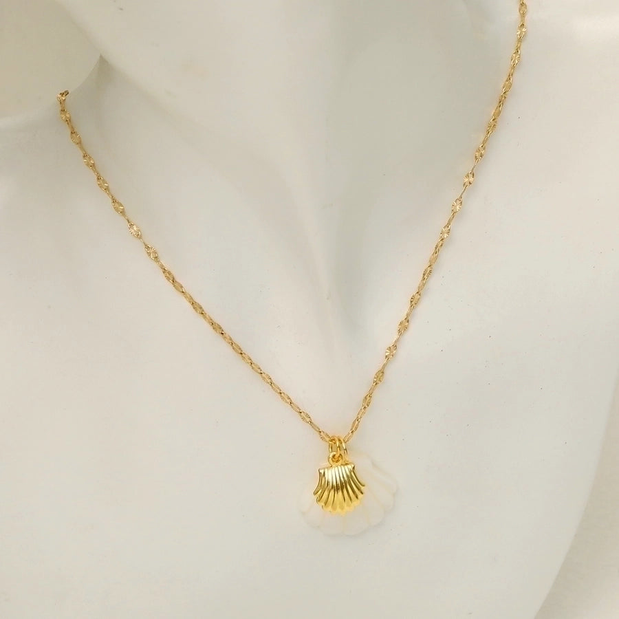 Vacation Marine Style Beach Starfish Dolphin Shell 18K Gold Plated Shell Titanium Steel  Pendant Necklace