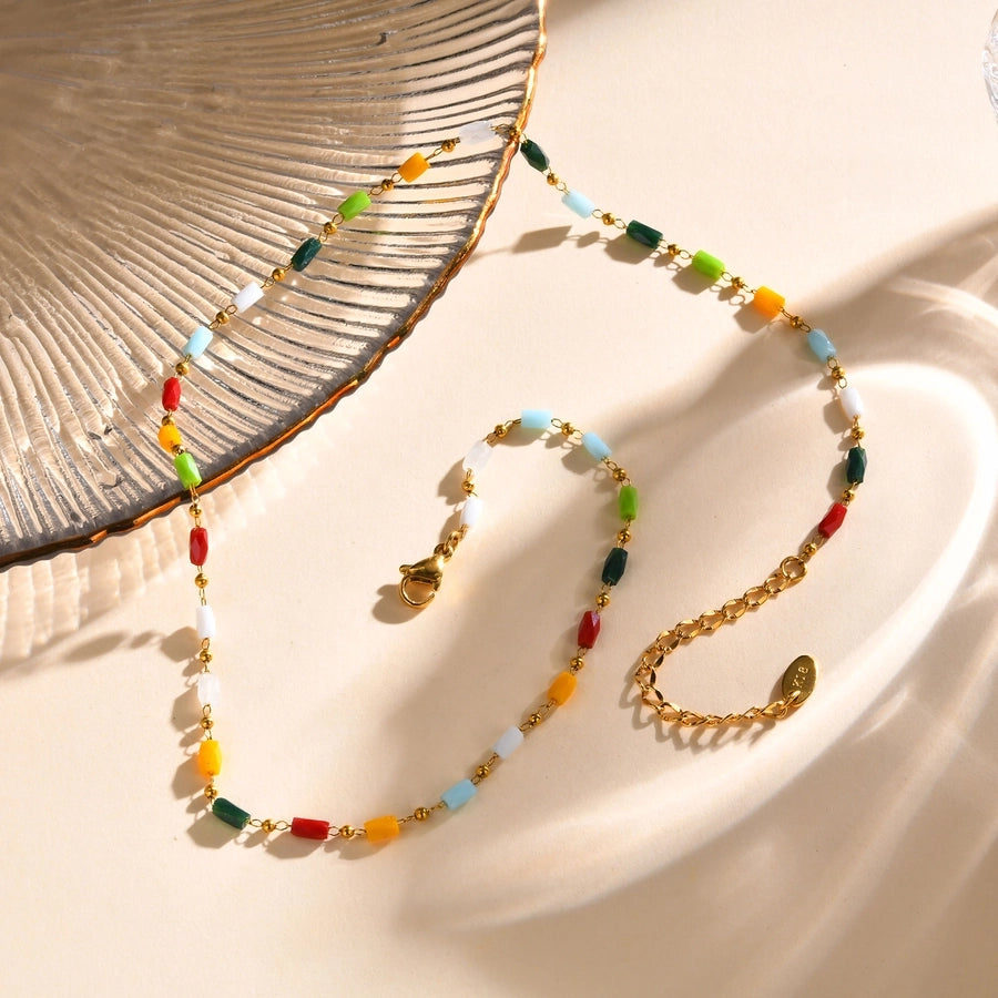Style Personalized Retro Style  Necklace Stainless Steel Women's Cut Color Beaded Bracelet Gold-Plated Accessories