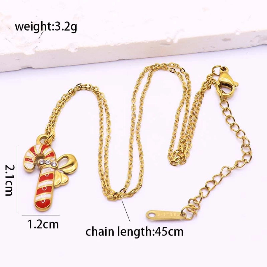 Elegant Santa Claus 18K Gold Plated Zircon 304 Stainless Steel  Pendant Necklace