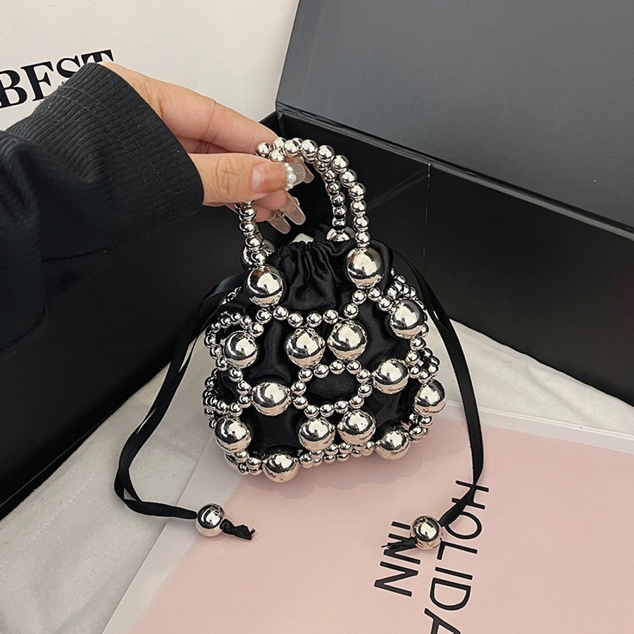 Women's Small Pu Leather Solid Color Elegant Beading Square String Evening Bag