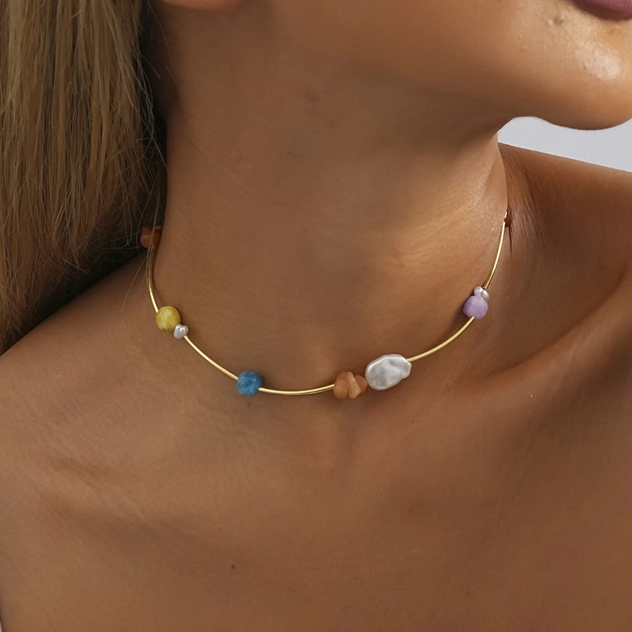Retro Simple Style Classic Style Geometric natural stone Shell Iron  Pendant Necklace