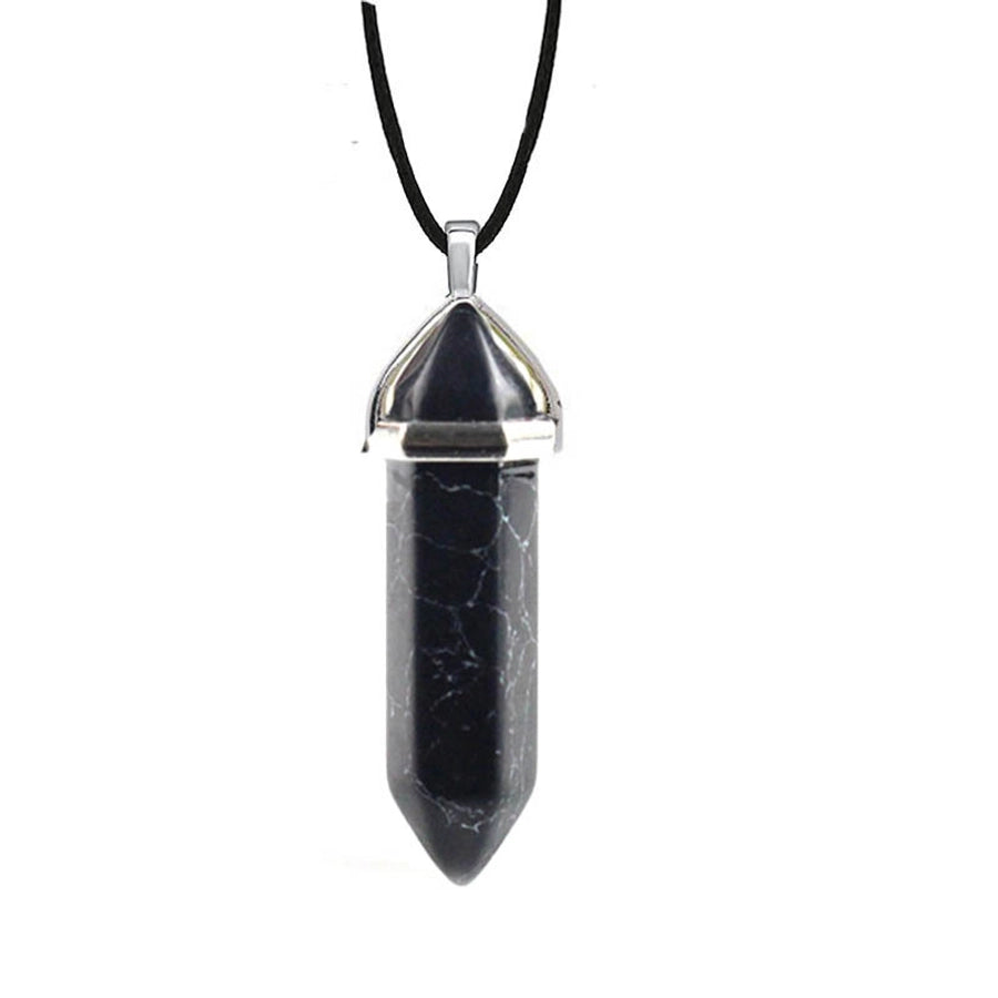 fashion hexagon prism natural stone leather rope pendant necklace 1 piece