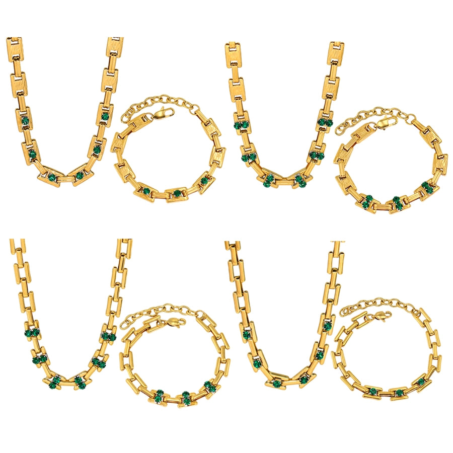 Jewelry Simple Style Classic Style Solid Color 304 Stainless Steel Rhinestones 18K Gold Plated Plating Inlay Jewelry Set