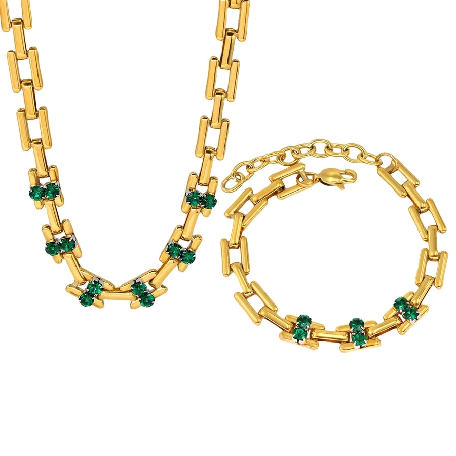 Jewelry Simple Style Classic Style Solid Color 304 Stainless Steel Rhinestones 18K Gold Plated Plating Inlay Jewelry Set