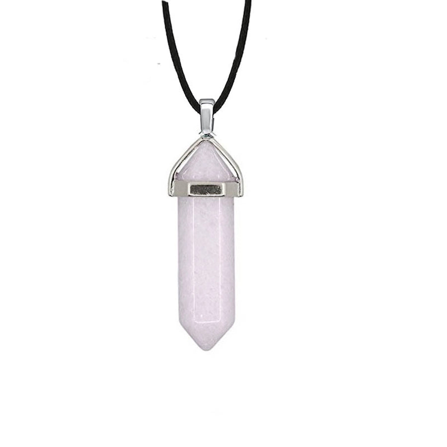 fashion hexagon prism natural stone leather rope pendant necklace 1 piece