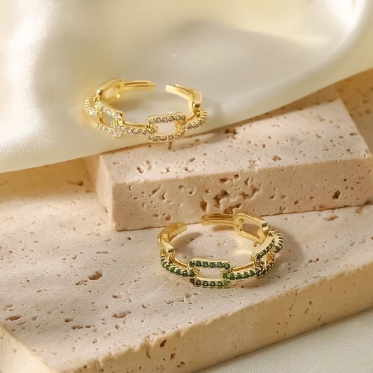 Copper Plating Rectangle Zircon Open Ring