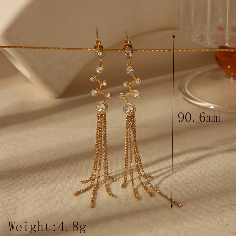 1 Pair Luxurious Simple Style Commute Flower Butterfly chain Inlay 304 Stainless Steel Acrylic Imitation Pearl Zircon 18K Gold Plated Drop Earrings