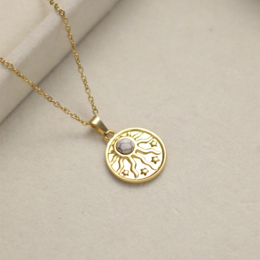 A Stainless Steel Plated 18K Gold Love Blue White Turquoise round Sun Light XINGX Red Turquoise Turquoise Green Natural Stone Pendant Necklace Ornament