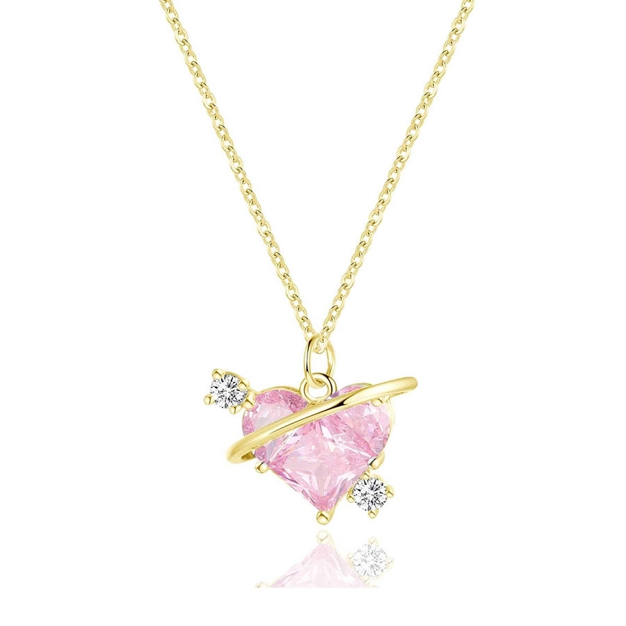 Copper Inlay Heart Shape Zircon Pendant Necklace