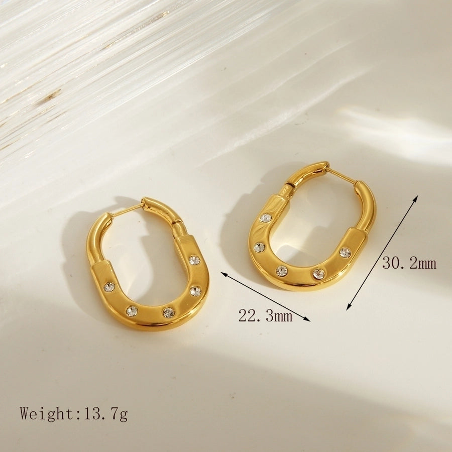 1 Pair Retro Classic Style Artistic U Shape Geometric Plating Inlay 304 Stainless Steel Zircon 18K Gold Plated Earrings