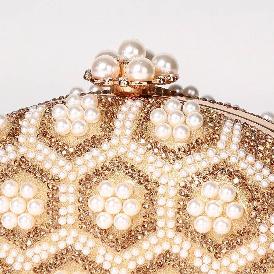 Gold Pu Leather Flower Oval Evening Bags