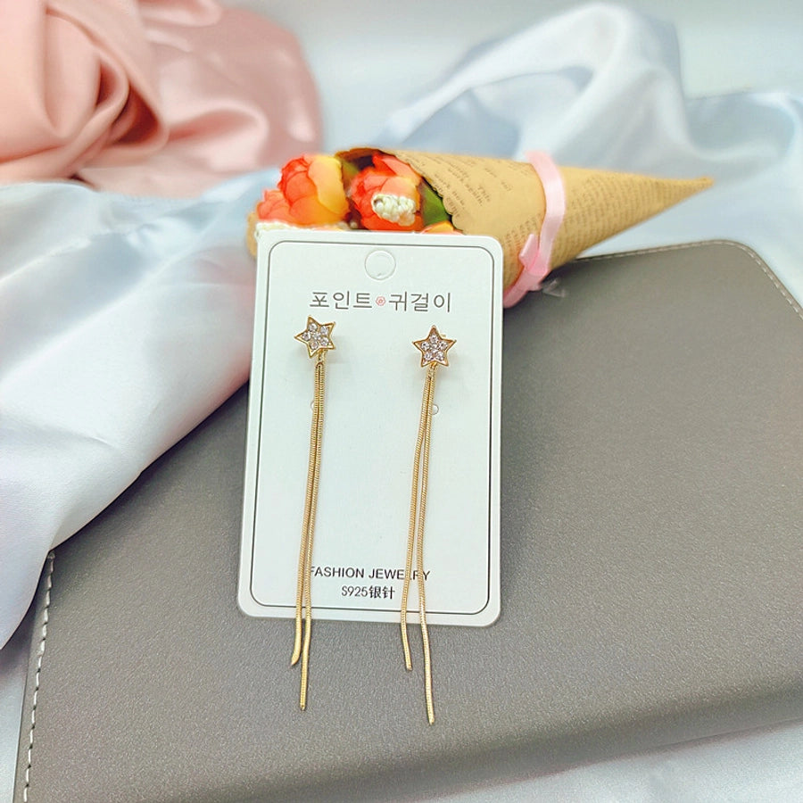 1 pair elegant star tassel heart shape inlay alloy artificial pearls rhinestones glass earrings