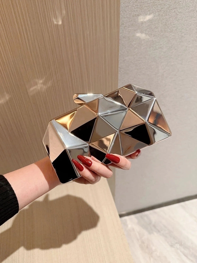 Gold Silver Alloy Solid Color Metal Button Evening Bags