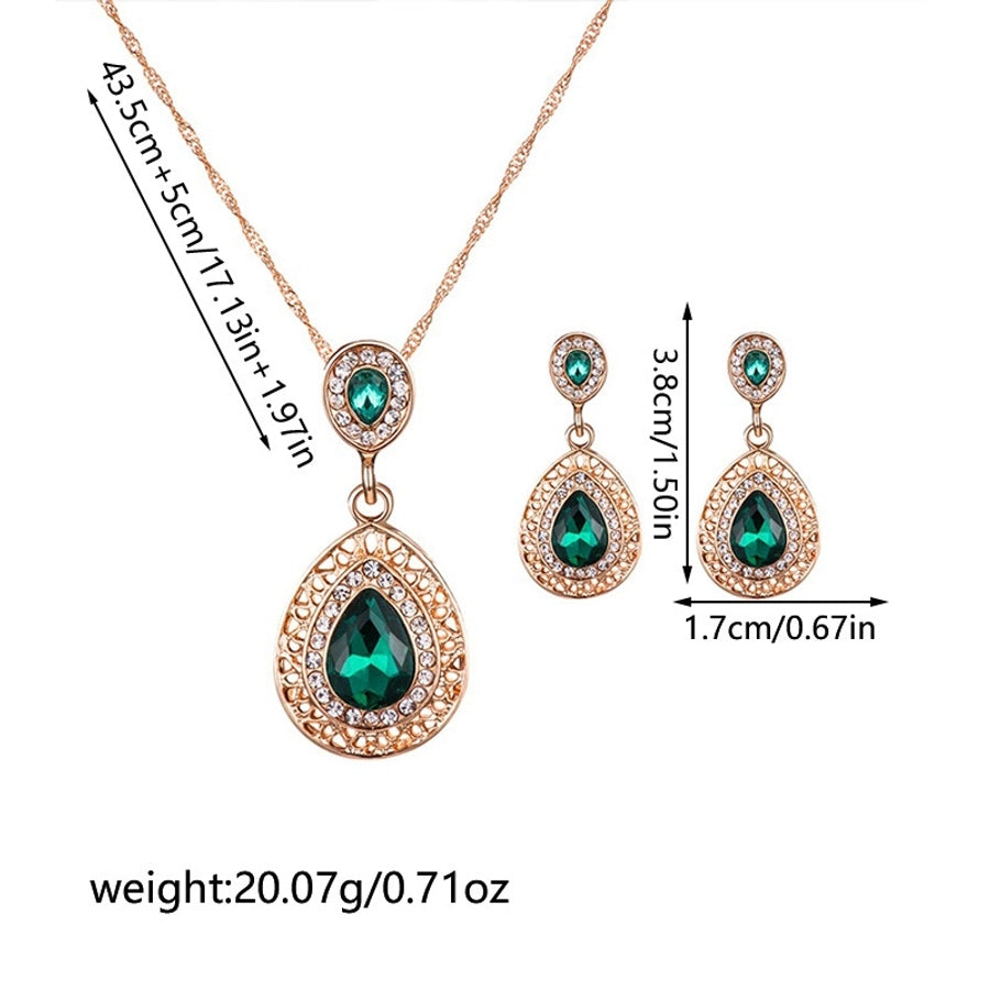 Europe and America  New Studs Necklace Suit Combination Crystal Earrings Droplet Type Pendant Ornaments Two-Piece Set