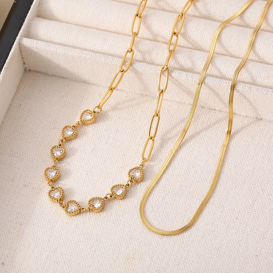 Best Seller in Europe and America Geometric Heart Shape Zircon Clavicle Necklace  Fashion New Stainless Steel 18K Gold Plating Temperament Necklace