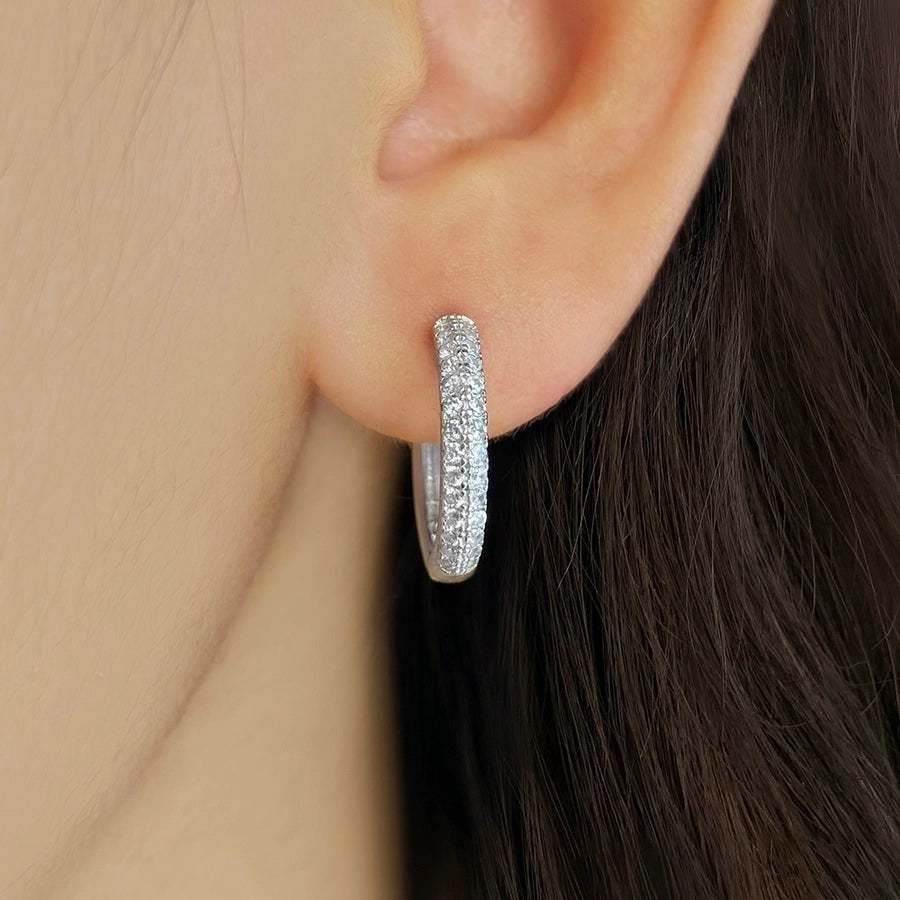 Foxi Gorgeous Style Full Zircon Inlaid 17mm925 Sterling Silver Material for Women Ear Ring