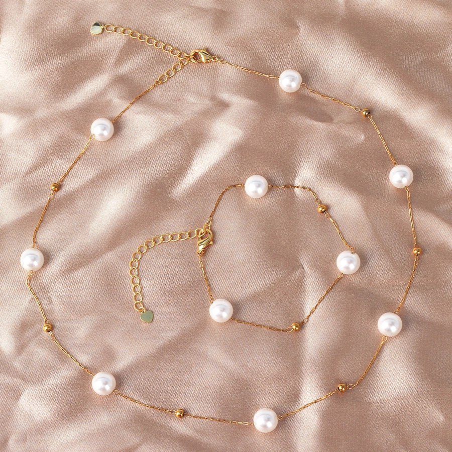 Copper 18K Gold Plated Beaded Geometric Bracelets Necklace