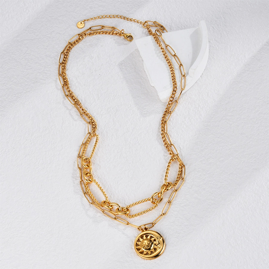 Jewelry Retro Simple Style Sun Heart Shape 304 Stainless Steel 18K Gold Plated Pendant Necklace