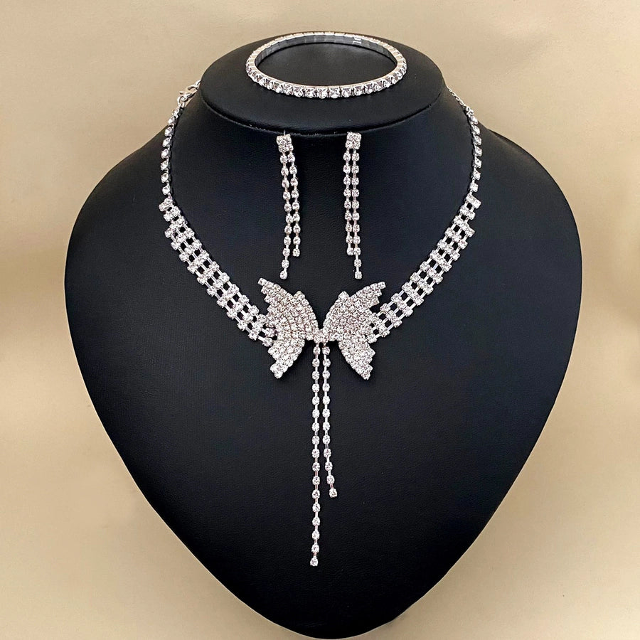 Elegant Lady Streetwear Water Droplets Tassel Heart Shape Copper Alloy Plating Inlay Rhinestones Zircon Women's Earrings Necklace Jewelry Set