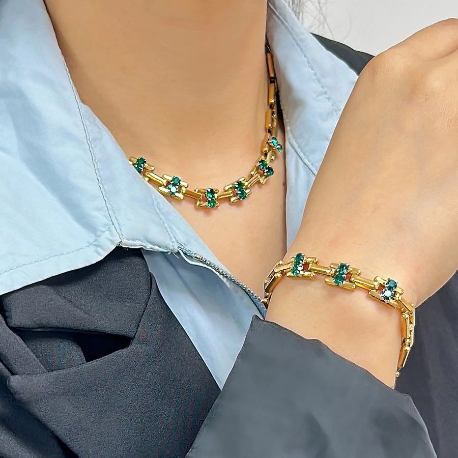 Jewelry Simple Style Classic Style Solid Color 304 Stainless Steel Rhinestones 18K Gold Plated Plating Inlay Jewelry Set