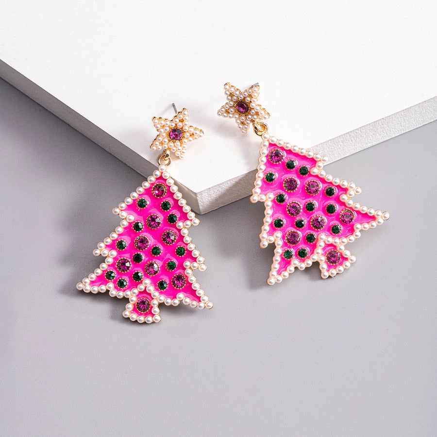 1 piece vintage style christmas tree enamel plating inlay alloy plastic glass glass pearl gold plated silver plated drop earrings