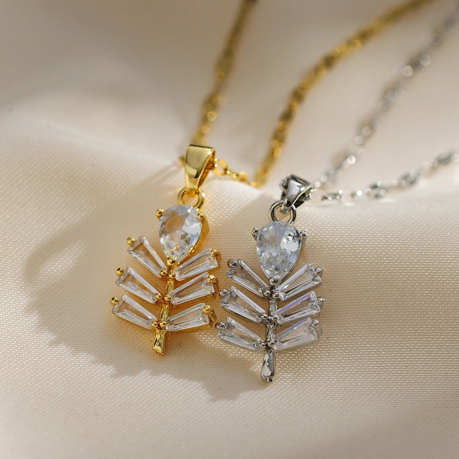 Copper Gold Plated Plating Inlay Solid Color Zircon Pendant Necklace
