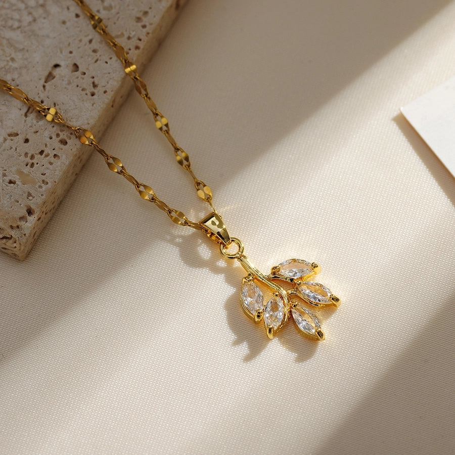Copper Gold Plated Plating Inlay Solid Color Zircon Pendant Necklace