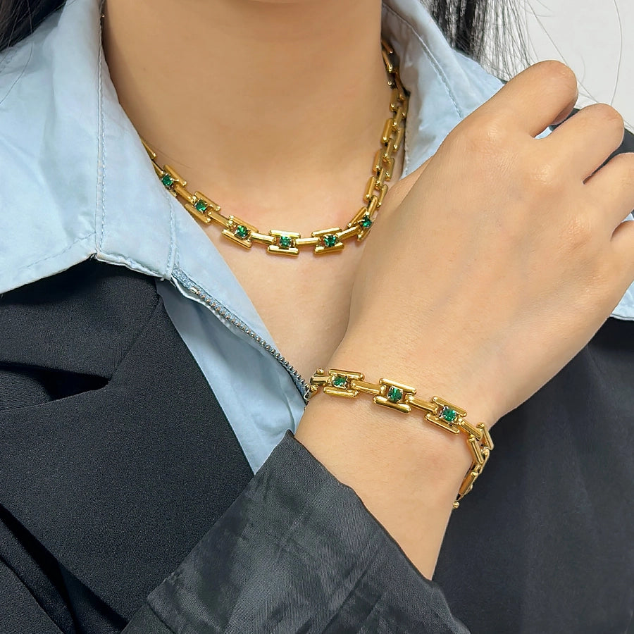 Jewelry Simple Style Classic Style Solid Color 304 Stainless Steel Rhinestones 18K Gold Plated Plating Inlay Jewelry Set