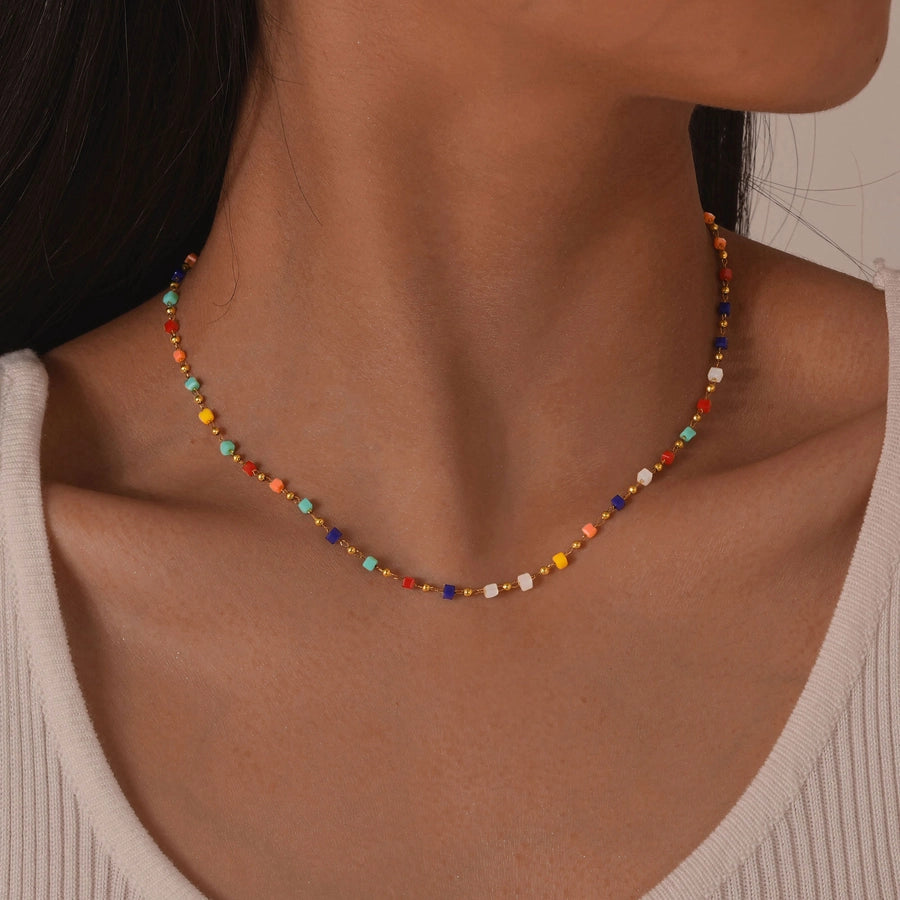 Style Personalized Retro Style  Necklace Stainless Steel Women's Cut Color Beaded Bracelet Gold-Plated Accessories