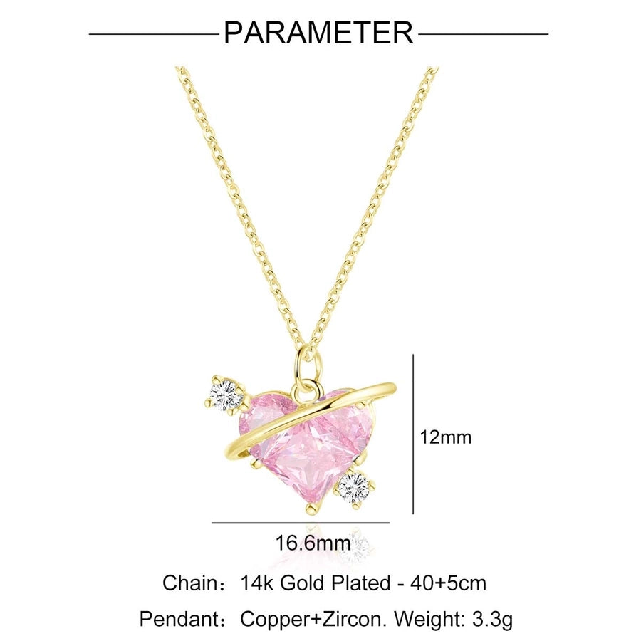 Copper Inlay Heart Shape Zircon Pendant Necklace